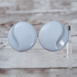 Vintage Clip On Earrings Light Blue Circle with Design 1 & 1/8" Retro